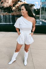 Playful Pursuit White Belted Romper